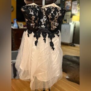 Elegant Black and White Lace Juniors Dress